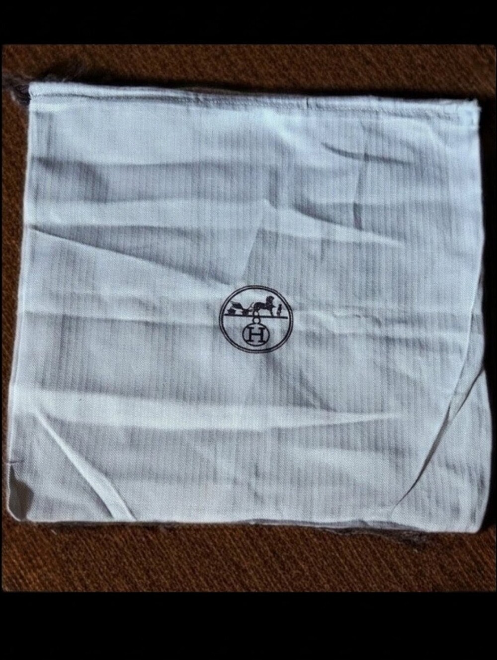 Hermes White Drawstring Dust Bag with Logo